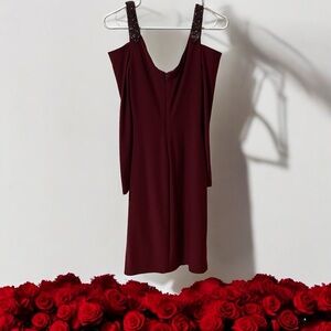 Ralph Lauren Red/Burgundy Cocktail Dress Long Sleeves/Cold Shoulder Lined Size 6